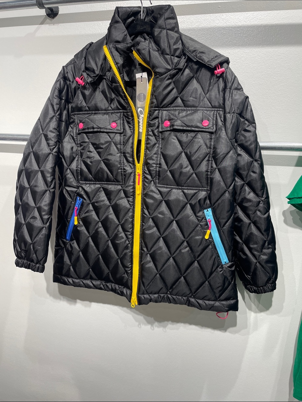 Oopera black  Quilted Jacket with Color Pop Zippers
